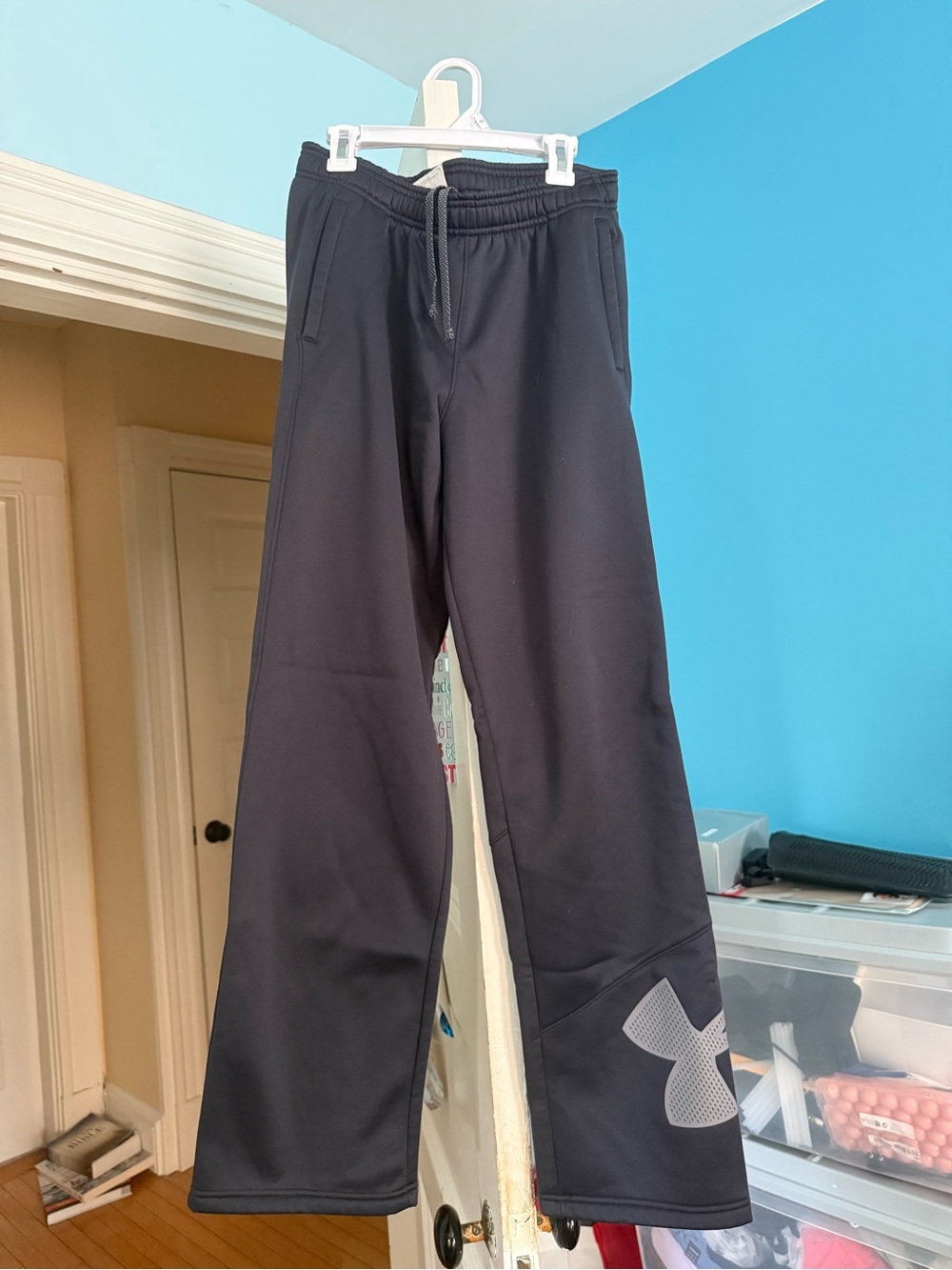 Under Armour Youth Black Wide-Leg Athletic Sweatpants with Logo Detail